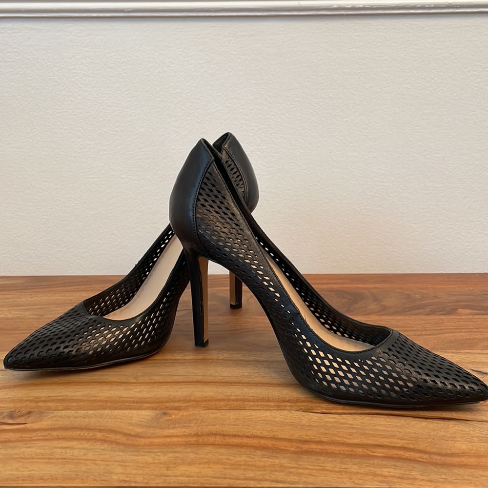Vince Camuto, Black leather mesh high heels, size 7.5M